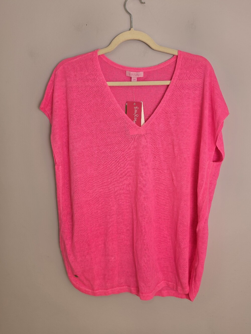 Lilly Pulitzer Sanford Sweater 100% linen Kir Royal Pink Oversized Sm/Med NWT